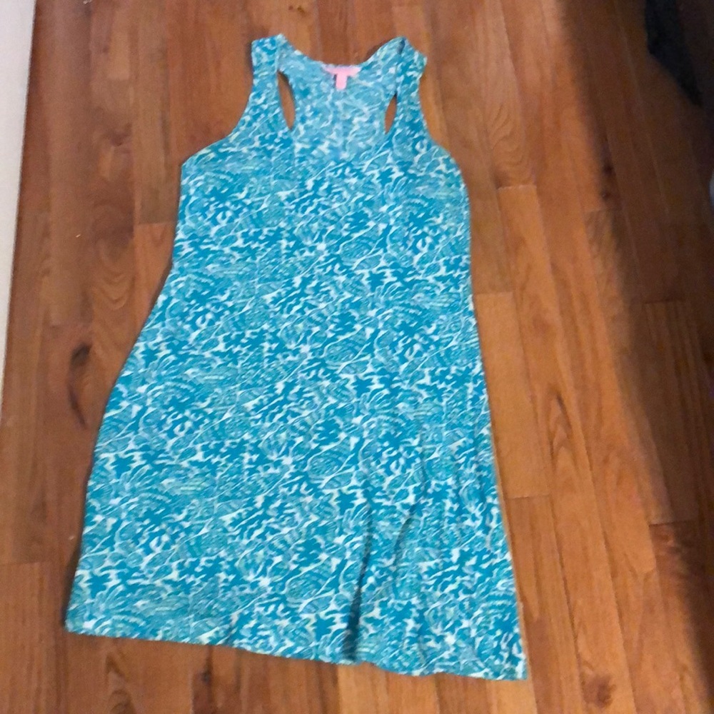 Lilly dress teal pattern
